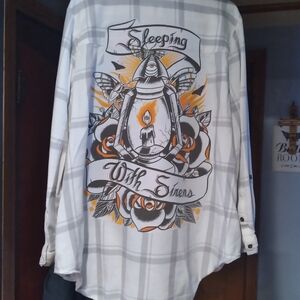 upcycled flannel shirt w/ vintage SLEEPING WITH SIRENS back patch
